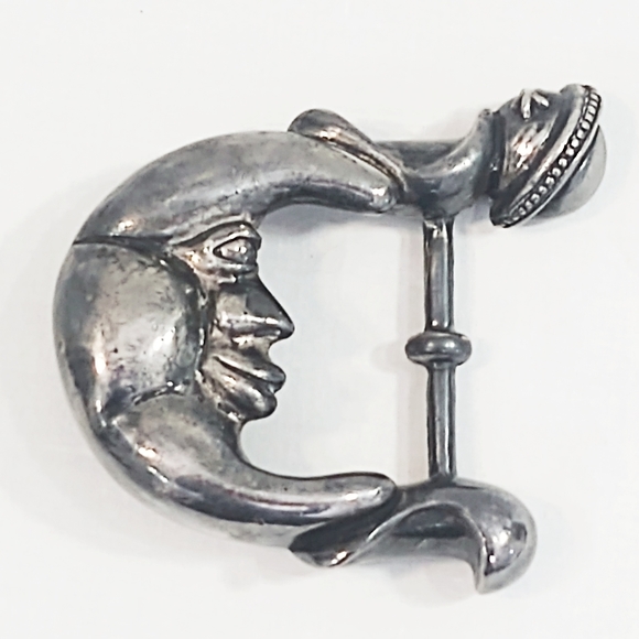 Vintage Vicenza Brown Alligator Belt with Oversized Silver Crescent Moon… - Picture 11 of 12